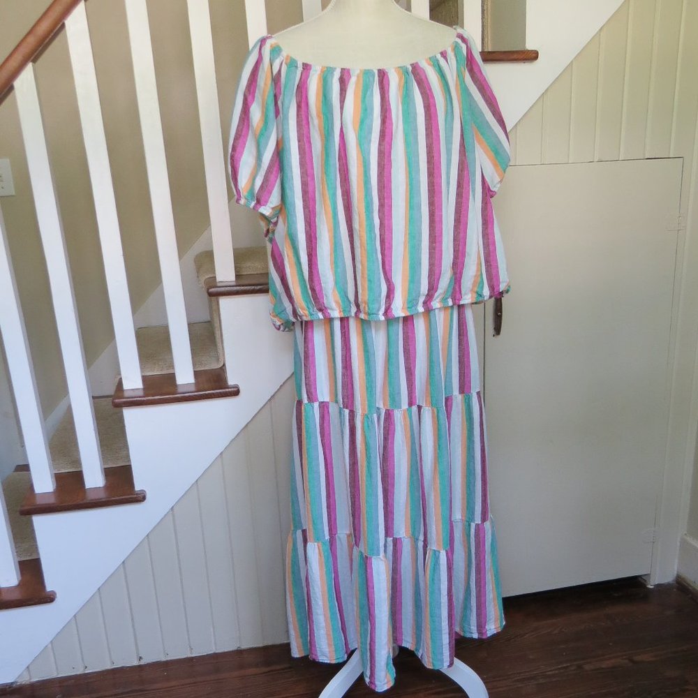 Ava & Viv Linen Blend Colorful Striped Skirt and Top Set - Top 4X/ Skirt 3X - Picture 3 of 12